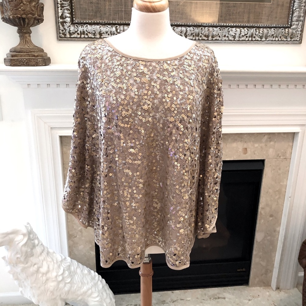Fabulous Chicos Gold Sequin Top / dolman poncho style